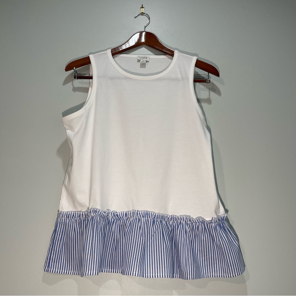 J. crew Women’s Blue White Striped Peplum White Tank Top Size Small